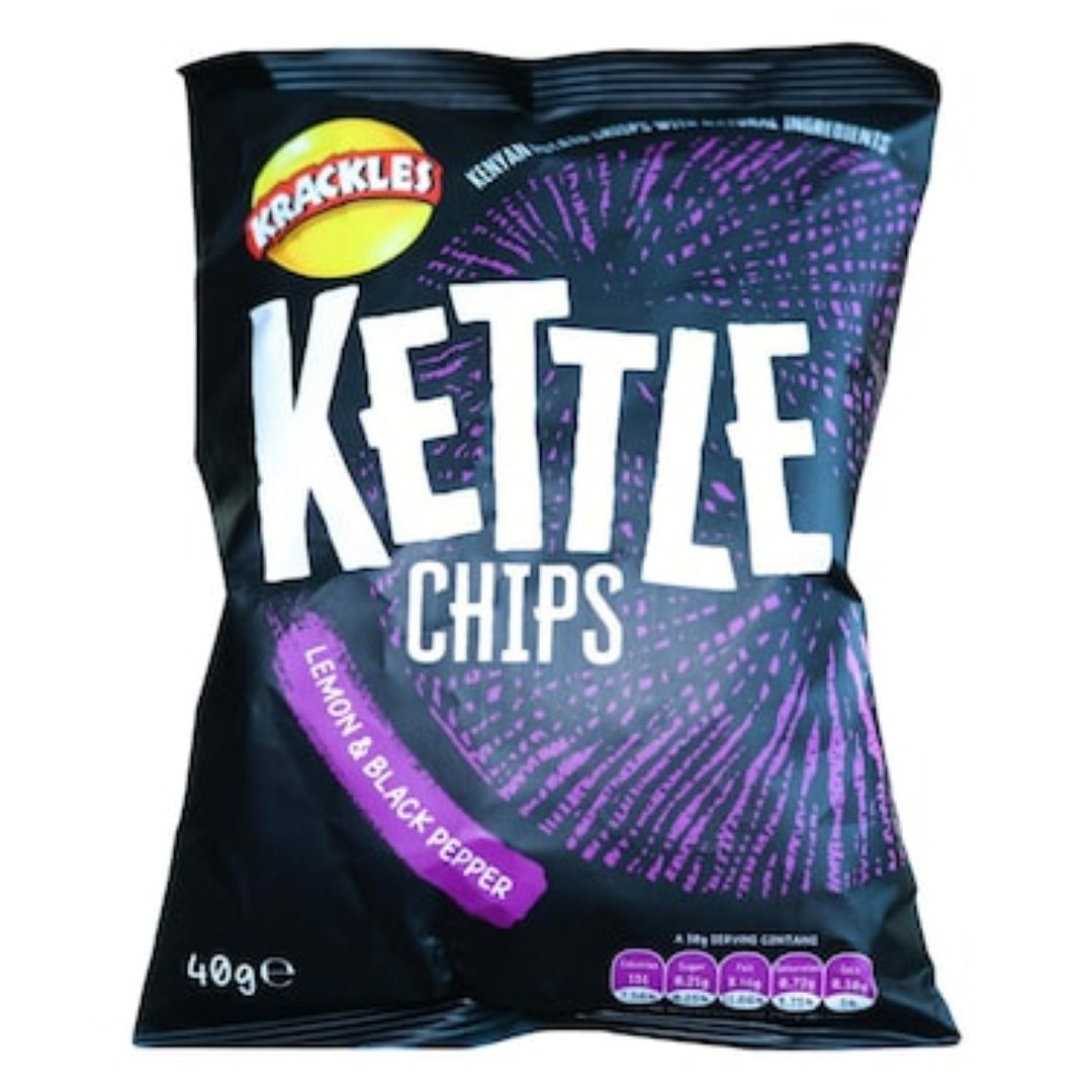 KRACKLES KETTLE CHIPS LEMON & BLACK PEPPER 150G
